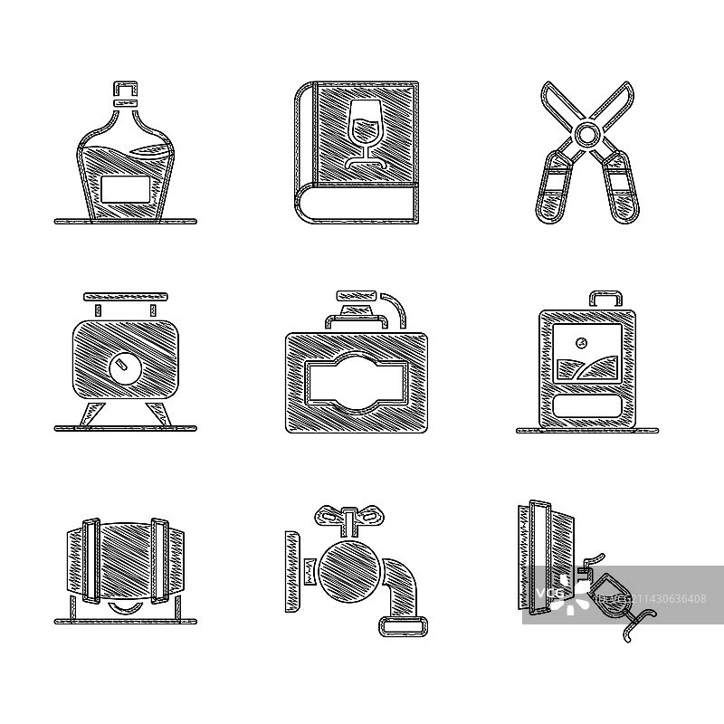 带葡萄酒桶龙头纸板箱套装图片素材