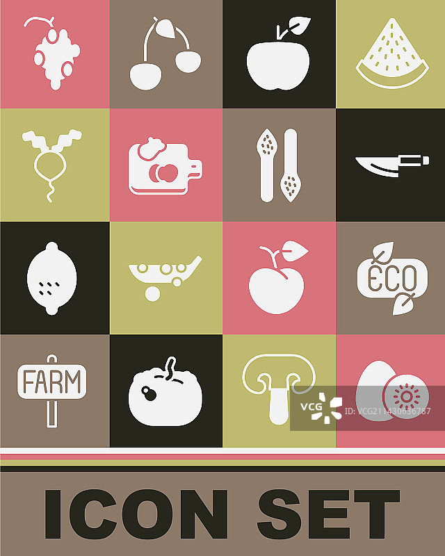 猕猴桃、叶子、环保标志、刀和苹果图片素材