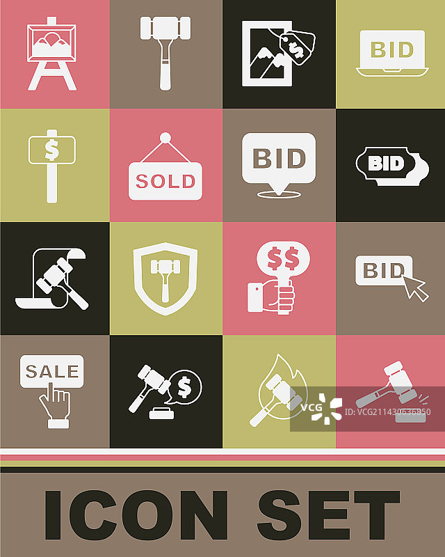 拍卖槌竞标绘画出售手套装图片素材