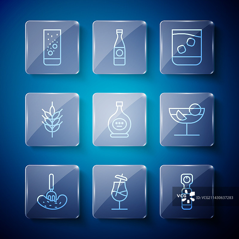 成套线条：叉子上的酸黄瓜、鸡尾酒图片素材