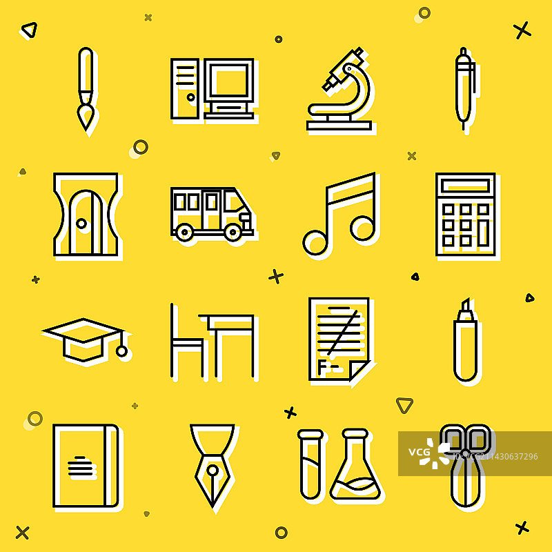 剪刀、马克笔、计算器线条组合图片素材