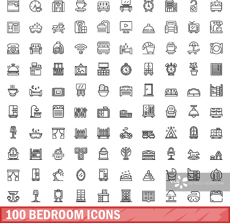 100个卧室图标轮廓合集图片素材