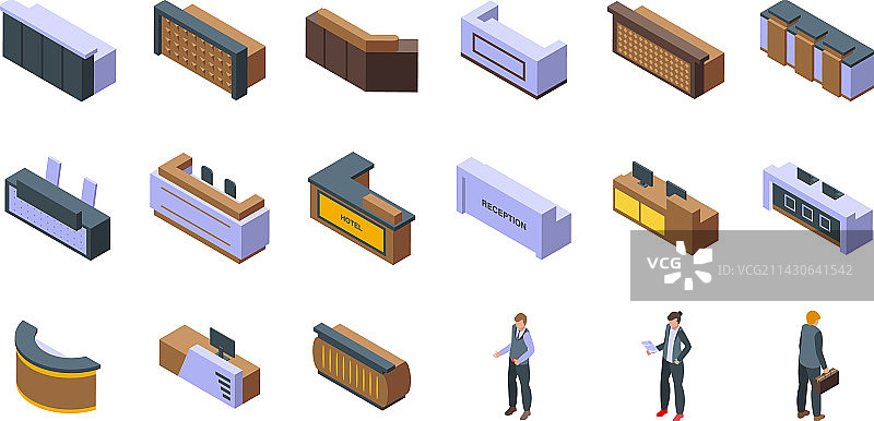 酒店接待图标 isometric 风格图片素材