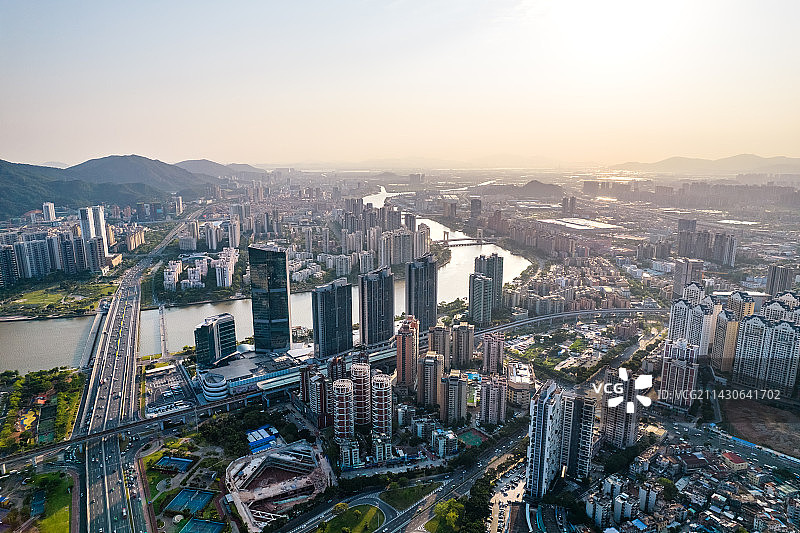 大湾区珠海香洲区城市风光航拍图片素材