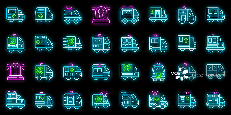 霓虹紧急车辆图标合集图片素材