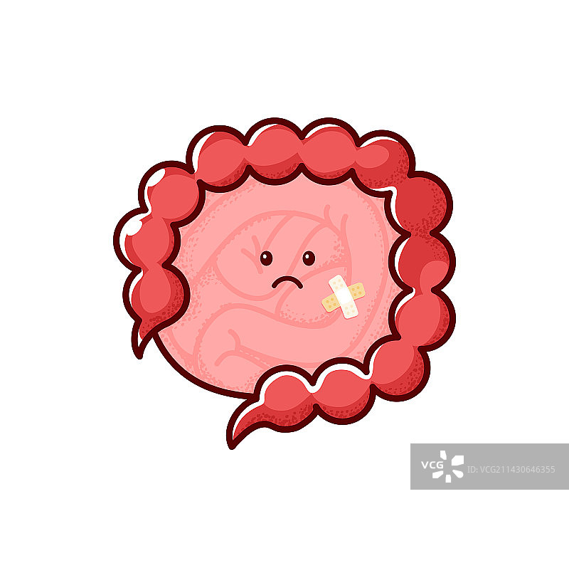 卡通生病的肠道角色与结肠内脏图片素材