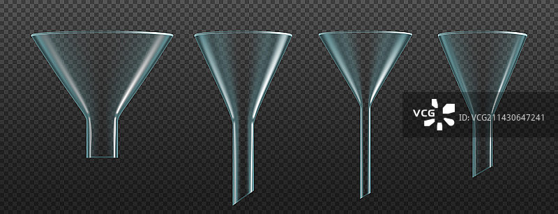 分离的实验室玻璃器皿玻璃漏斗套装图片素材