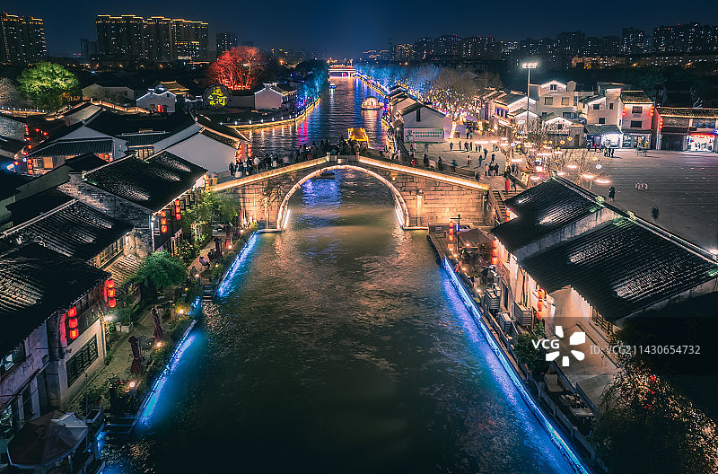 江苏无锡清名桥古运河城市夜景风光图片素材