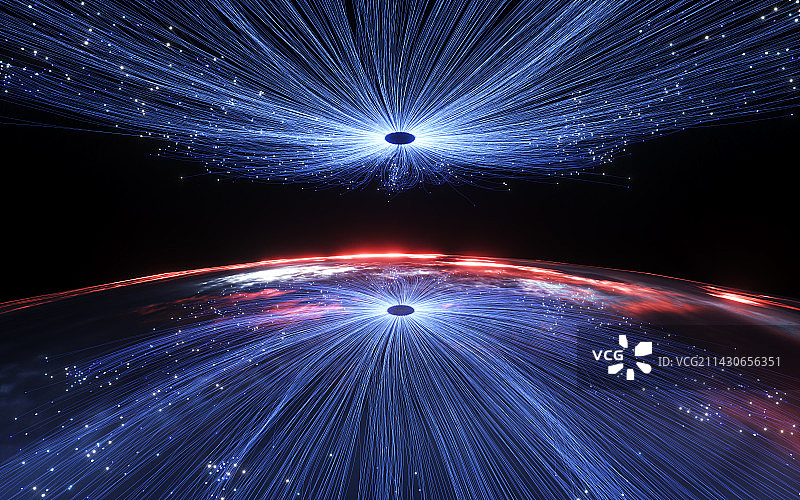 科技感粒子线条与星球表面图片素材