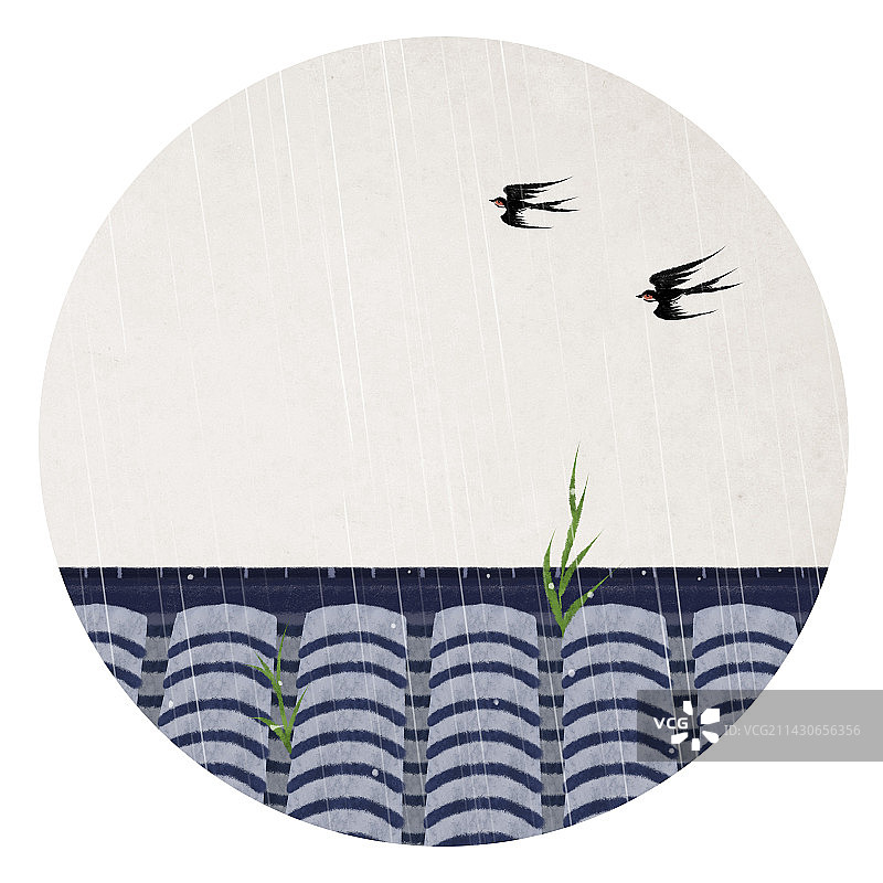 春天屋檐燕子插画图片素材