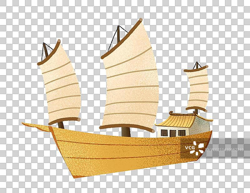 国风肌理插画古代帆船图片素材