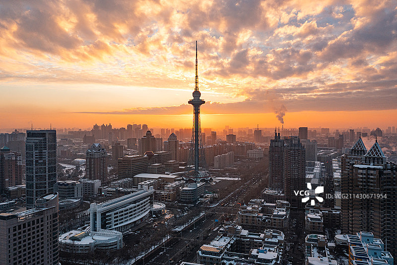 中国黑龙江哈尔滨城市风光航拍图片素材