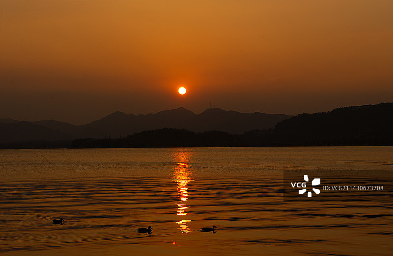 西湖落日图片素材