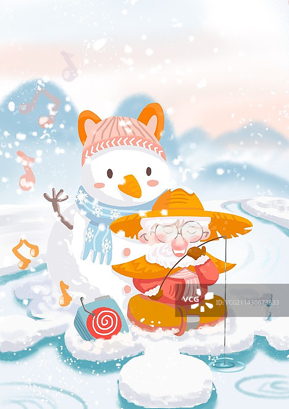 冬季雪老人雪人卡通人物插画图片素材