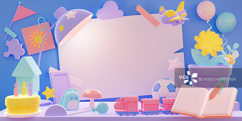 3D儿童房间台灯蛋糕玩具小火车桌子图图片素材