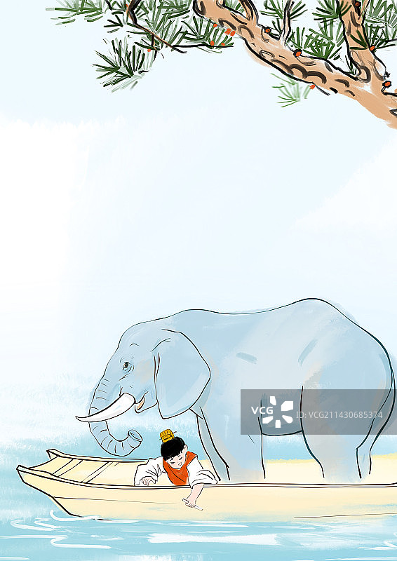 成语故事教育插图曹冲称象图片素材