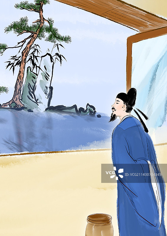 成语故事教育插图坐对当窗木，看移三面阴图片素材