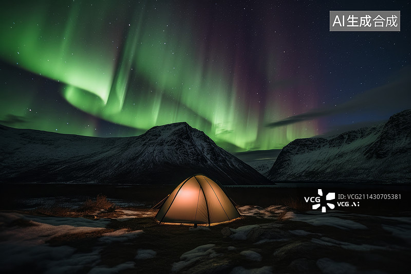 【AI数字艺术】极光帐篷露营图片素材