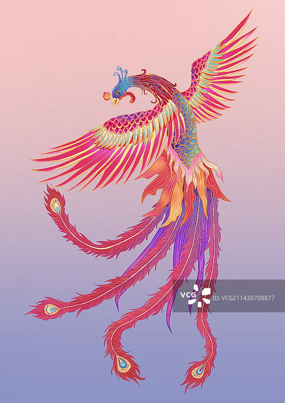 国潮插画红凤凰图片素材