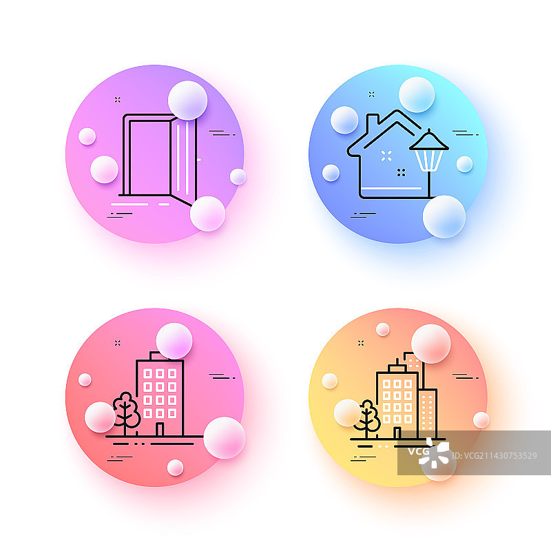建筑物街灯和打开的门极简线条图片素材