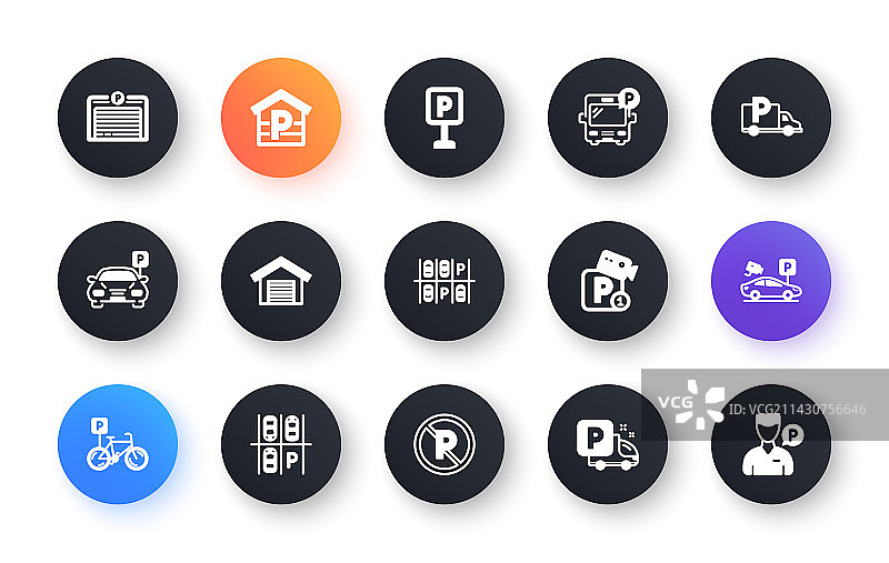 停车图标：车库、服务员和付费图片素材