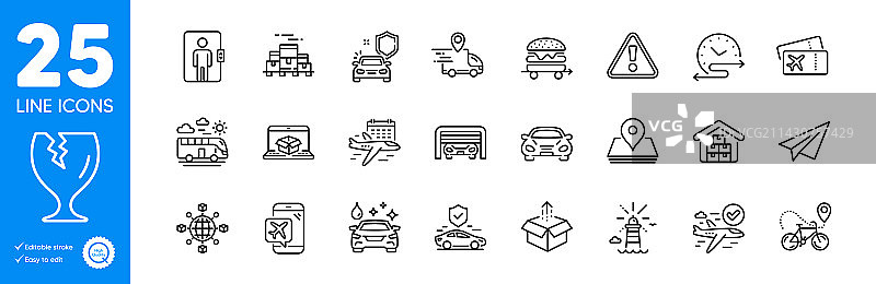 汽车送货卡车线性图标集图片素材