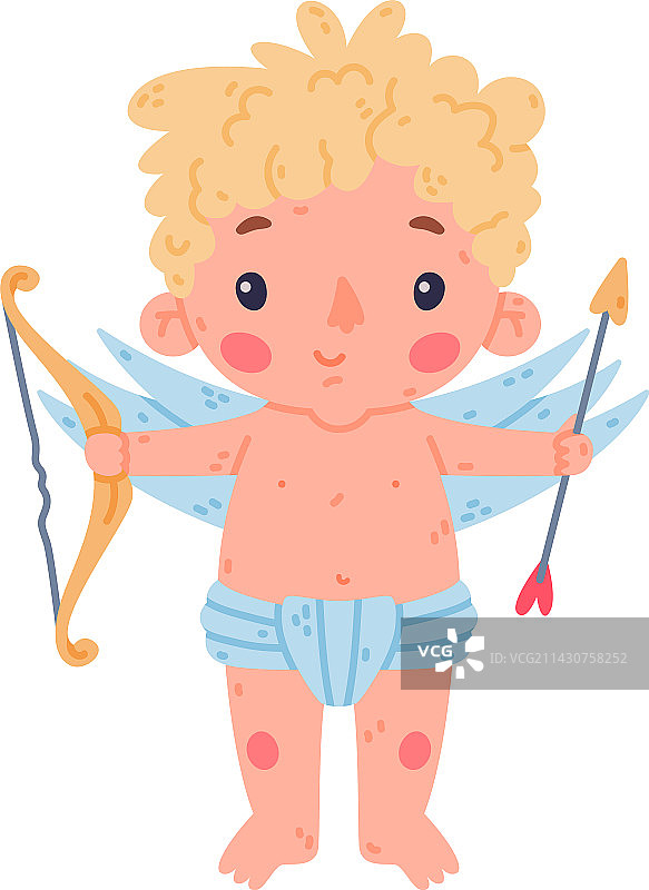 可爱的丘比特宝宝，拿着弓箭的金发萌娃图片素材