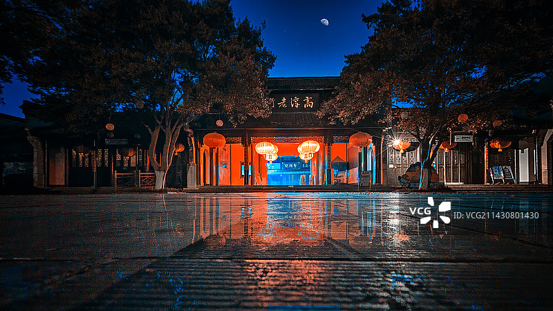 春日月色光影中的高淳老街+南京高淳图片素材