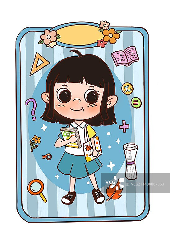 可爱认真小学女生在看书图片素材