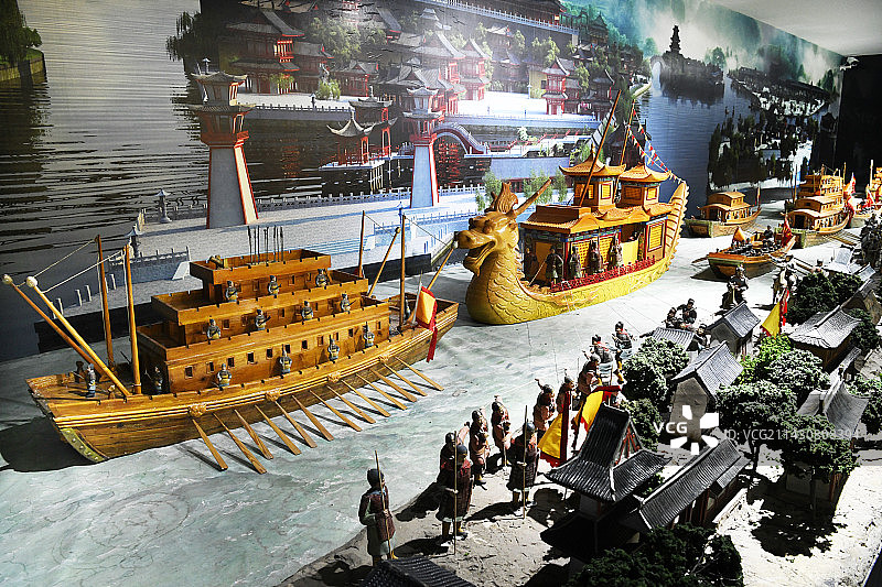 江苏淮安中国漕运博物馆仿实景物和塑像《隋炀帝下江南》》图片素材