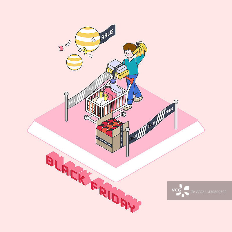 以黑色星期五为主题的男子购物插图图片素材