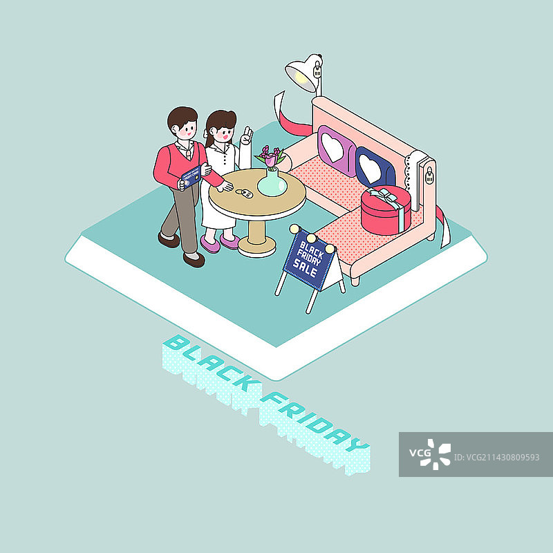 以黑色星期五为主题的情侣购物插画图片素材