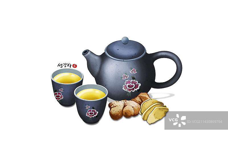 药用姜茶草本茶插画图片素材