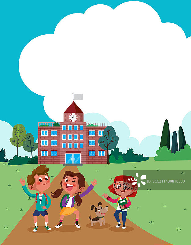 学校门前的孩子们矢量插画图片素材