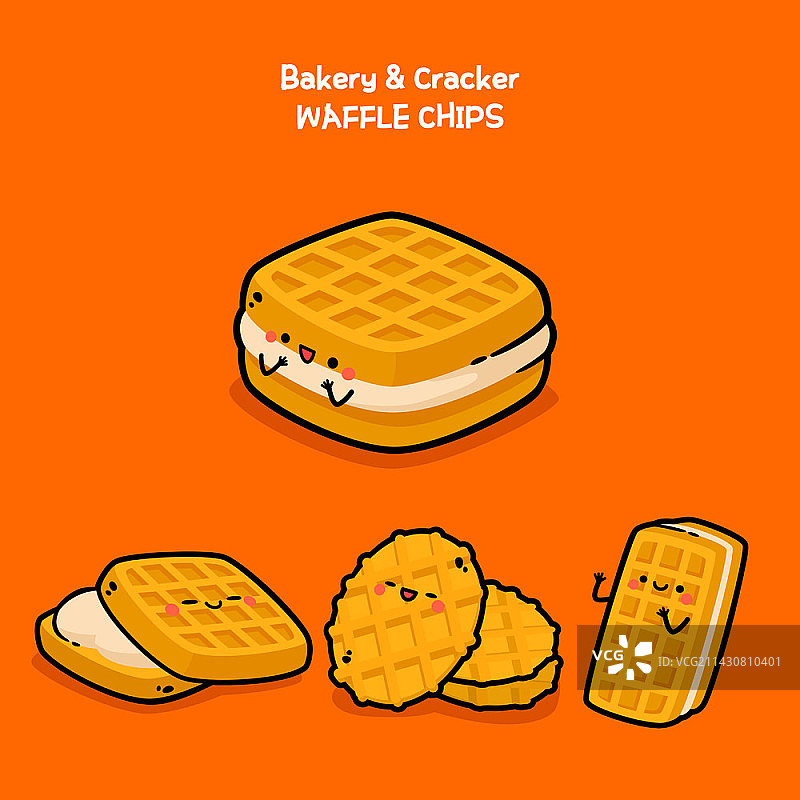 面包店和薄脆饼干华夫饼角色矢量图图片素材