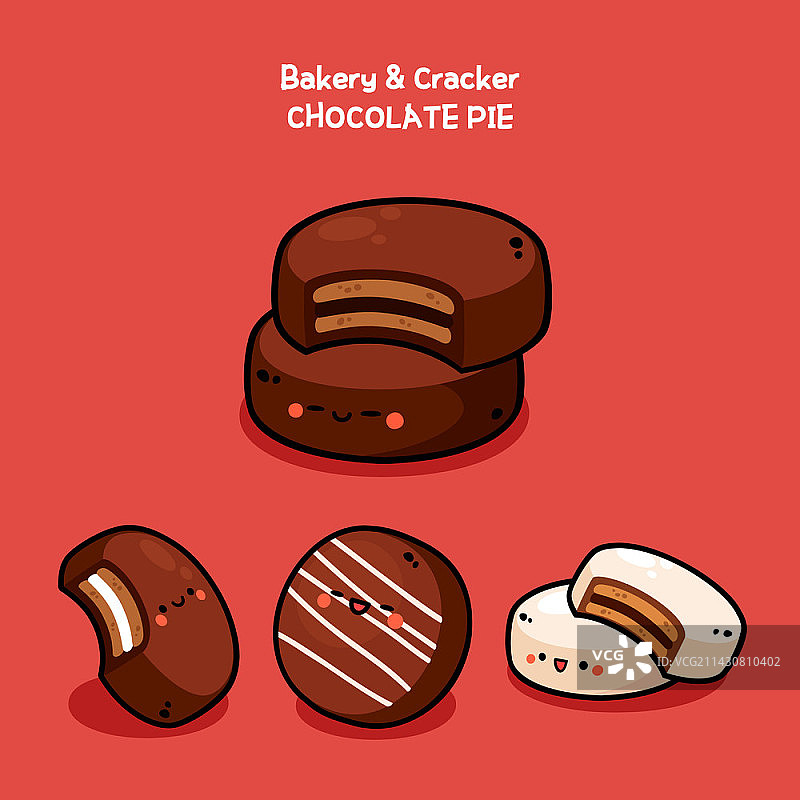 面包店和饼干，巧克力派角色矢量插画图片素材