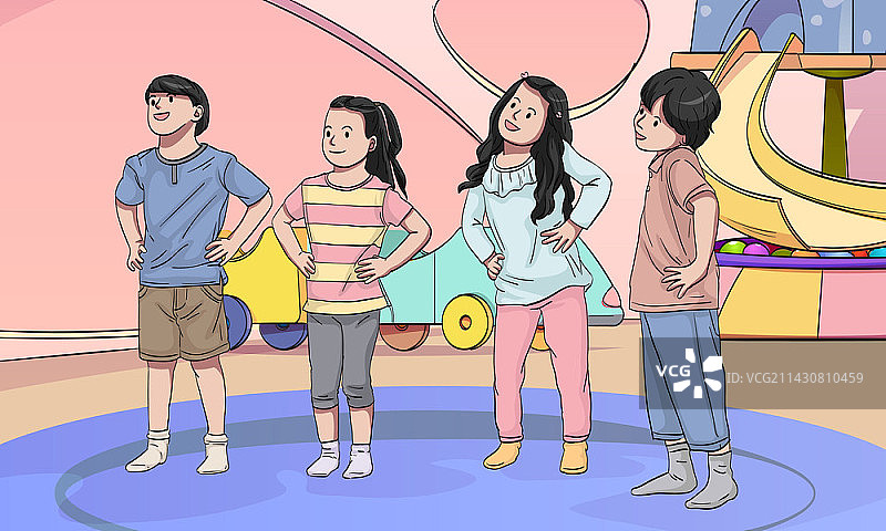 孩子们在教室里跳舞的矢量插画图片素材