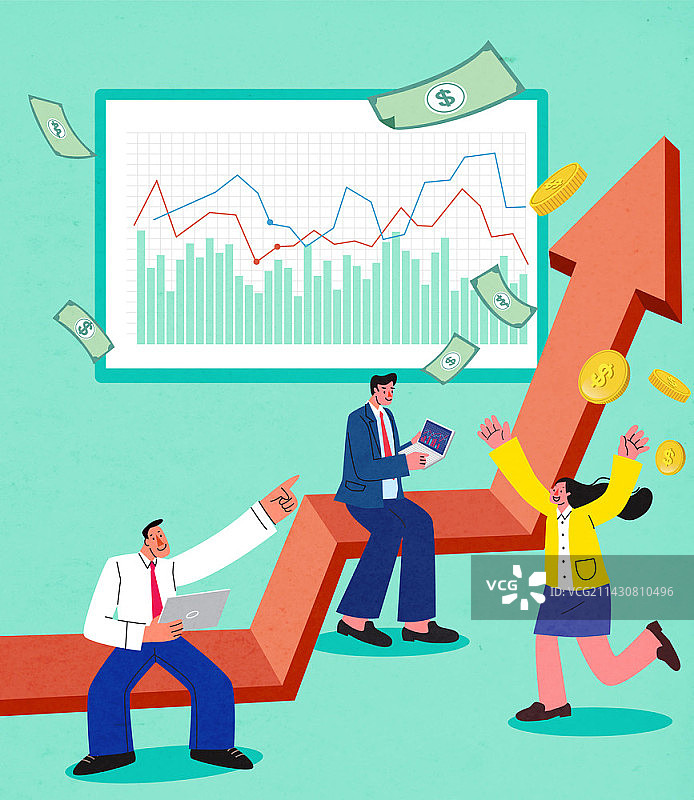 带有股票图的商人和女商人矢量图图片素材