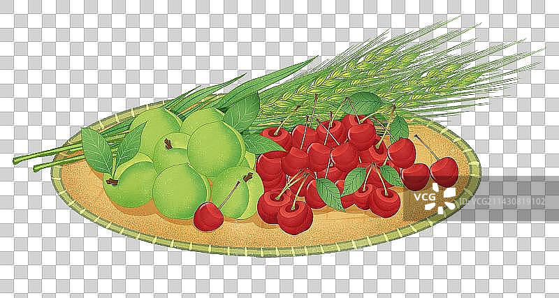二十四节气之立夏美食樱桃青梅小麦尝三新插画元素图片素材