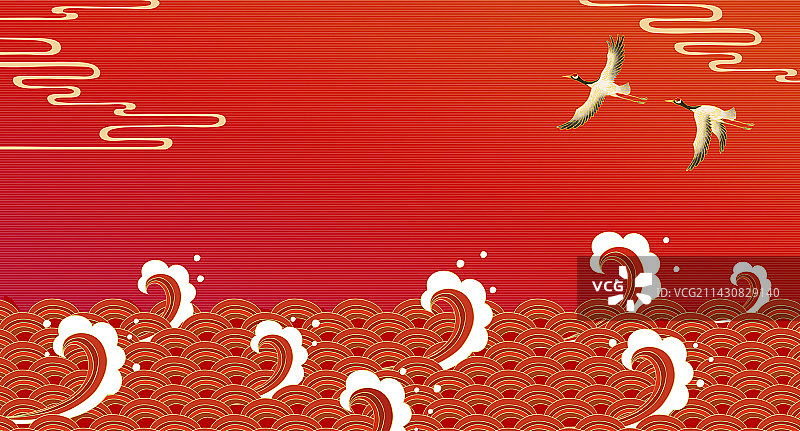 红色国潮海浪背景图片素材