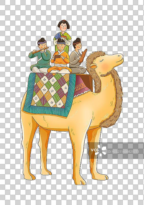 一群人坐在骆驼上图片素材