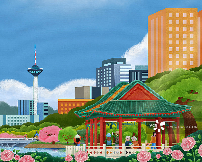 城市印象之沈阳南湖公园和彩电塔图片素材