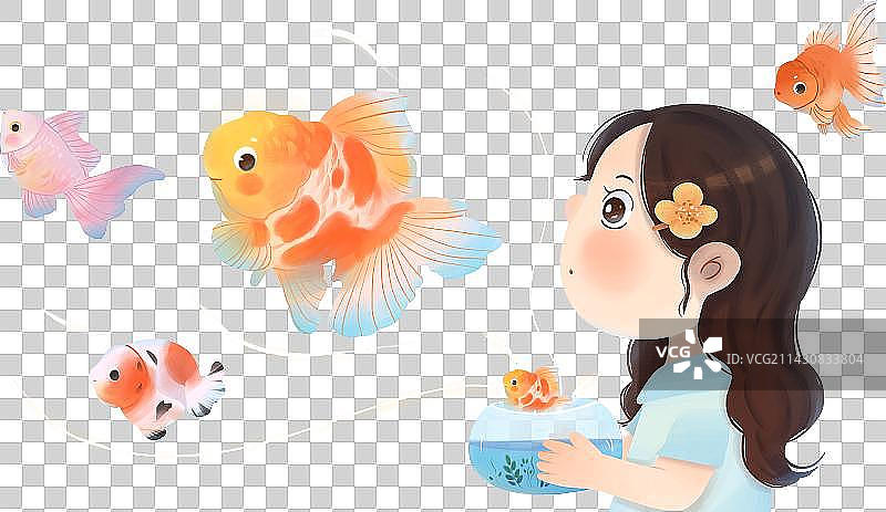 女孩鱼缸与金鱼梦幻免抠元素图片素材