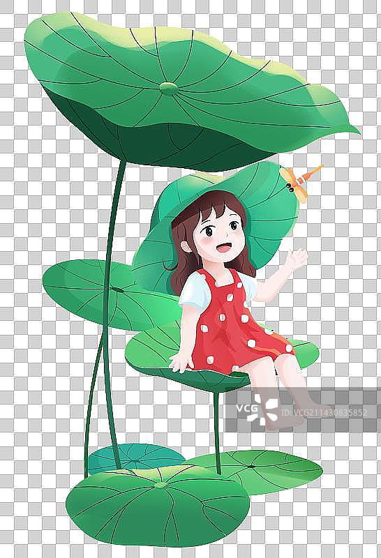 头戴荷叶的可爱少女图片素材