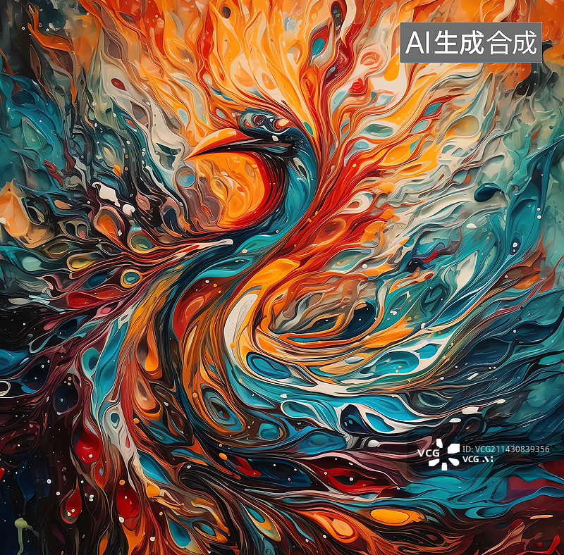 【AI数字艺术】彩色抽象凤凰颜料涂料丙烯泼墨质感图案背景壁纸图片素材
