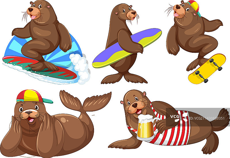 夏季主题海狮卡通角色图片素材