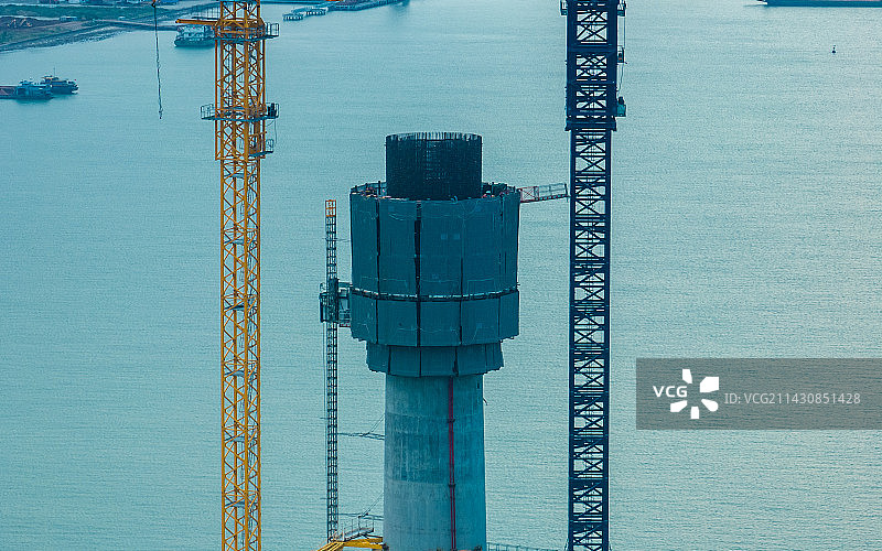 大湾区珠海黄茅海大桥建设航拍图片素材