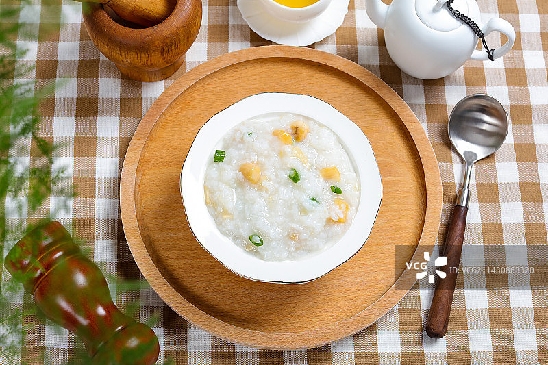 营养美味早餐粥品干贝瑶柱粥图片素材