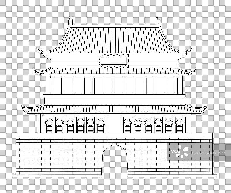 西安著名建筑线稿图片素材