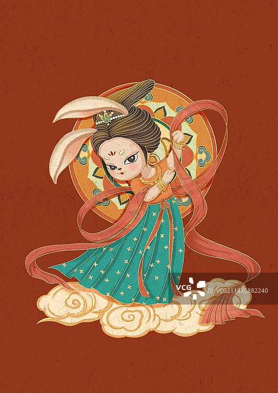 兔子IP形象插画敦煌飞天图片素材